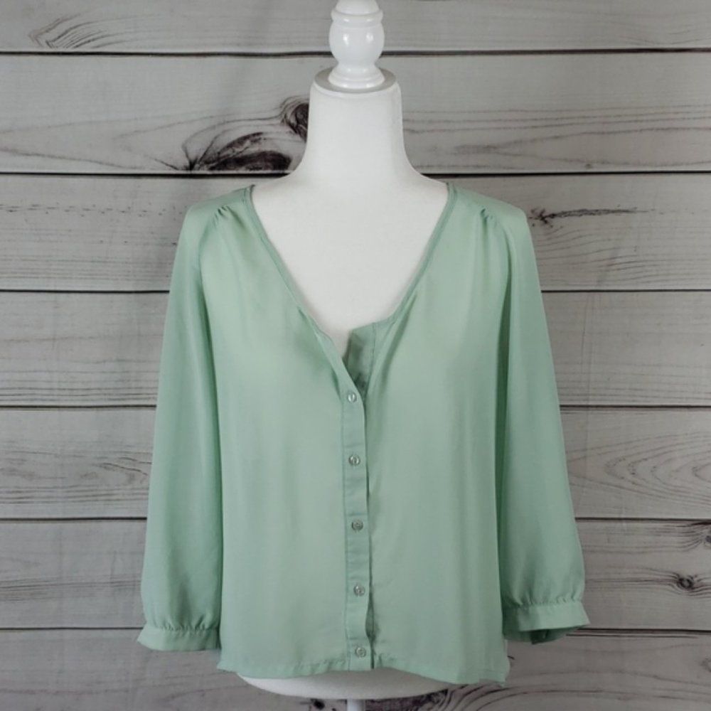 URBAN OUTFITTERS Sparkle & Fade Mint Green Sheer Chiffon Shirt SMALL